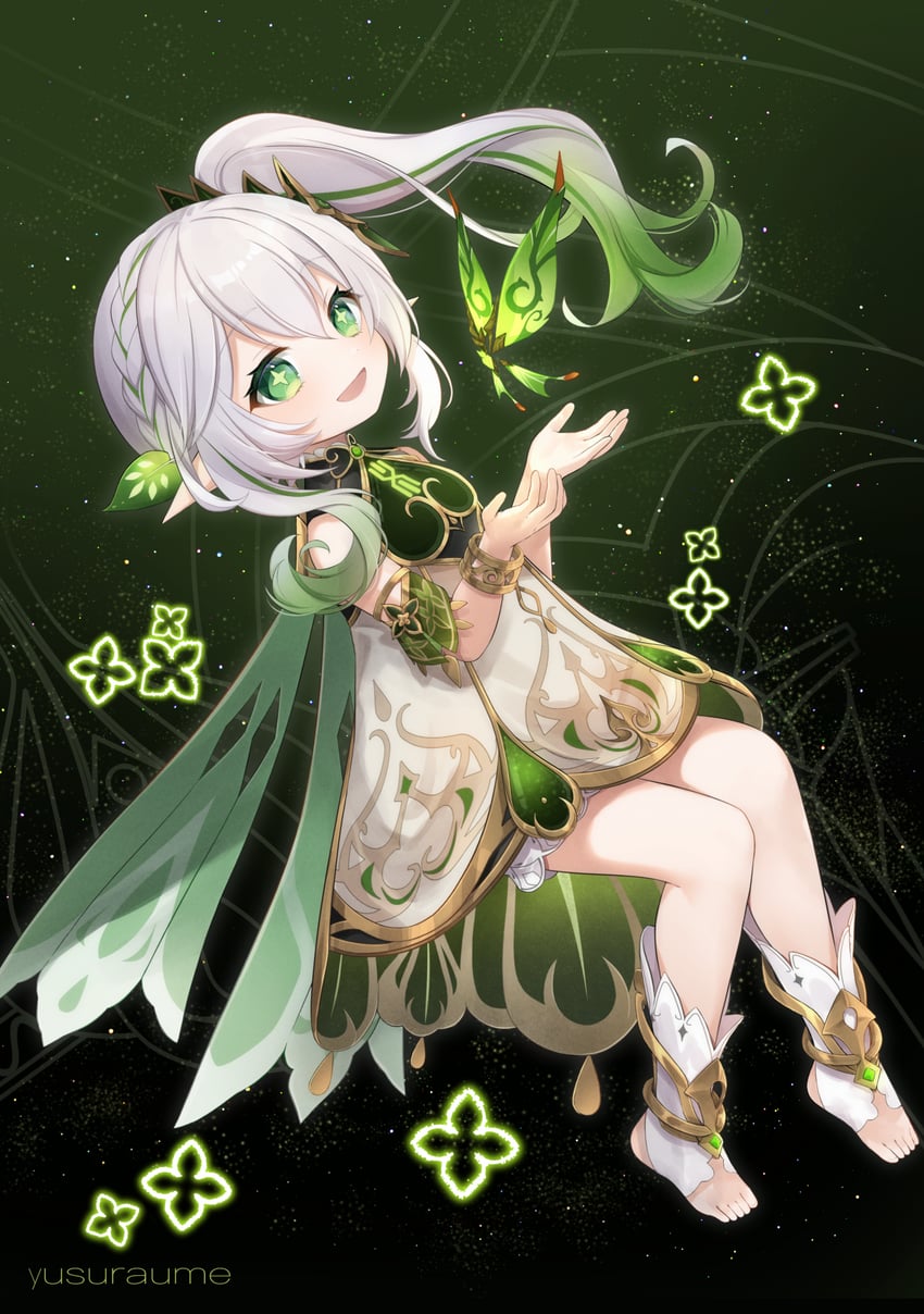 nahida and crystalfly (genshin impact) drawn by midori_(m_ryokutya)