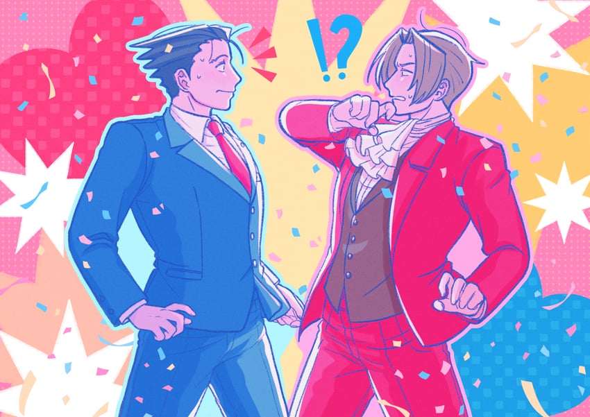 phoenix wright and miles edgeworth (ace attorney) drawn by tiffanychang12