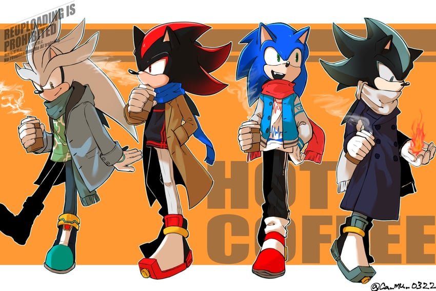 sonic the hedgehog, shadow the hedgehog, silver the hedgehog, and mephiles the dark (sonic and 2 more) drawn by ca_mu_0322