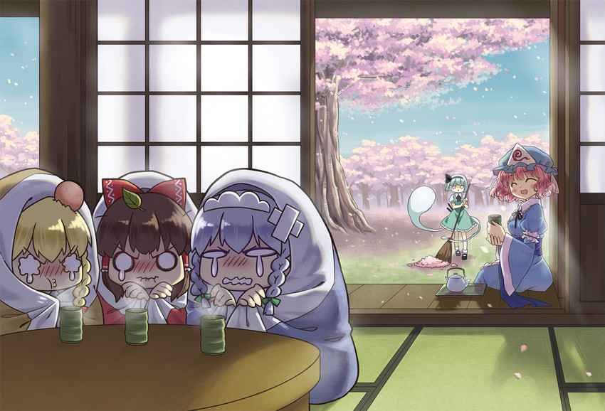 hakurei reimu, kirisame marisa, izayoi sakuya, konpaku youmu, and saigyouji yuyuko (touhou) drawn by yui_(daijun)