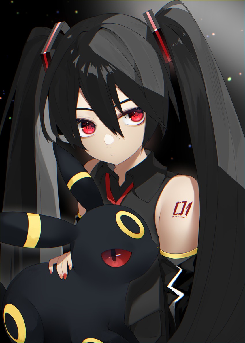 hatsune miku and umbreon (pokemon and 1 more) drawn by reirou_(chokoonnpu)