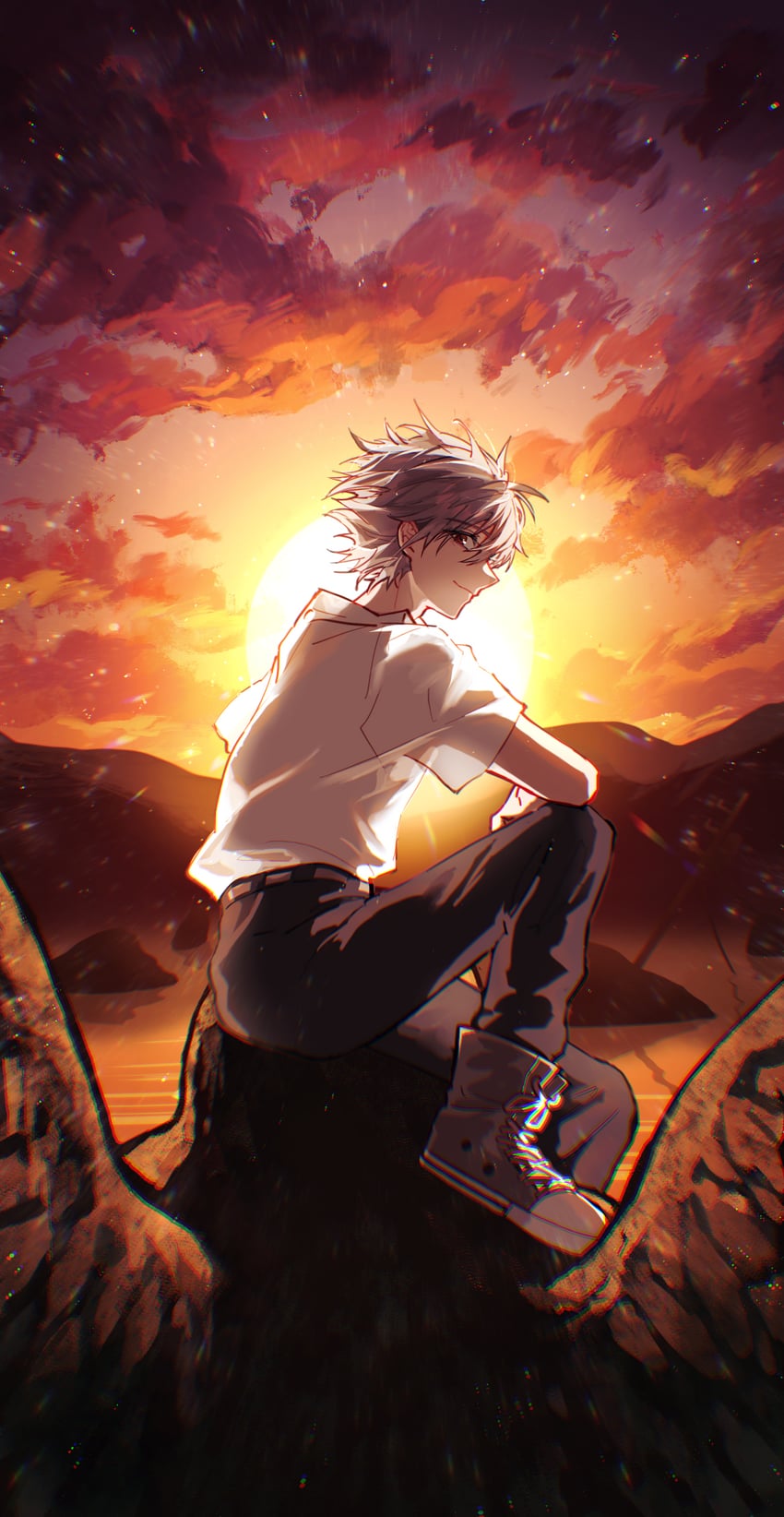 nagisa kaworu (neon genesis evangelion and 2 more) drawn by kika