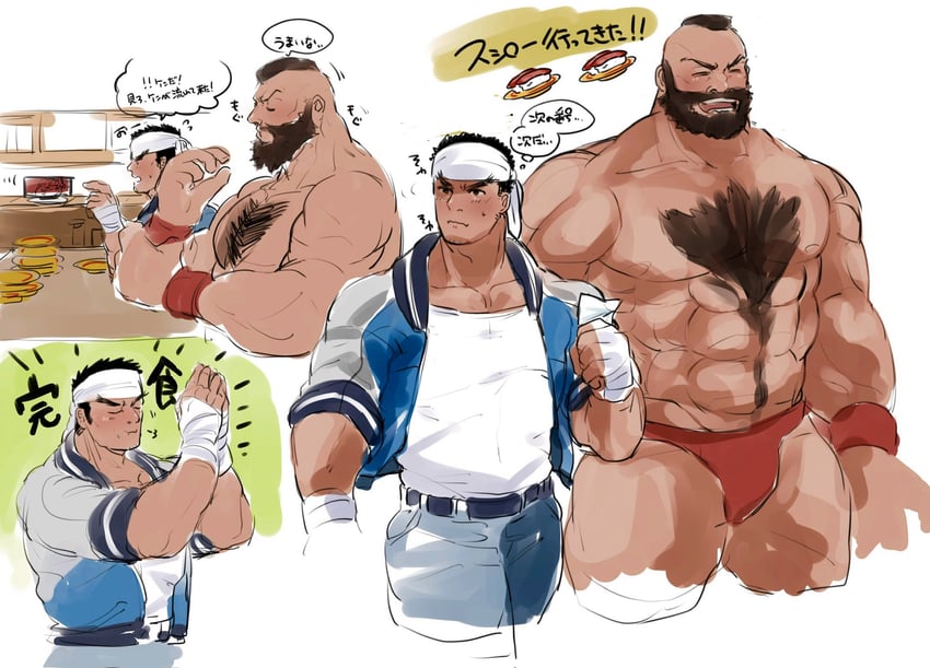 ryu and zangief (street fighter and 1 more) drawn by ikeore1