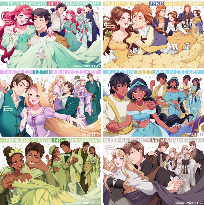ariel, rapunzel, jasmine, belle, aurora, and 7 more (disney and 6 more) drawn by mizala