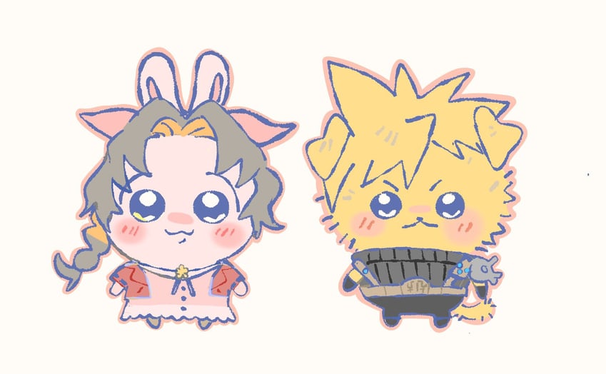 cloud strife and aerith gainsborough (final fantasy and 3 more) drawn by mmmckayyy