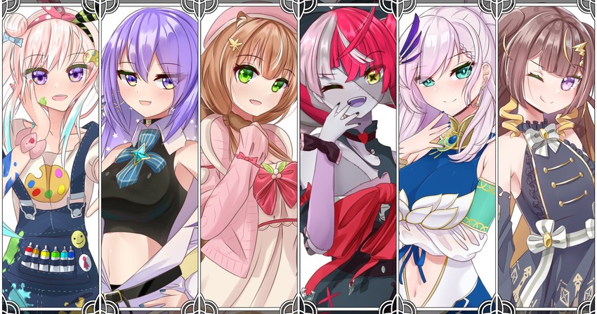 kureiji ollie, moona hoshinova, pavolia reine, ayunda risu, anya melfissa, and 1 more (hololive and 1 more) drawn by aurahman