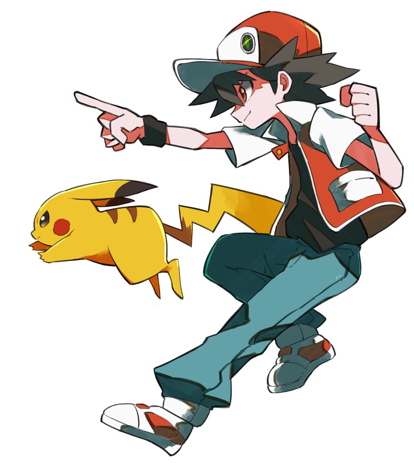 pikachu and red (pokemon and 1 more) drawn by hyou_(hyouga617)