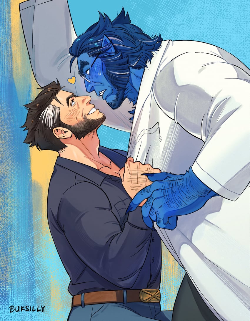 wolverine and beast (marvel and 1 more) drawn by buksillee