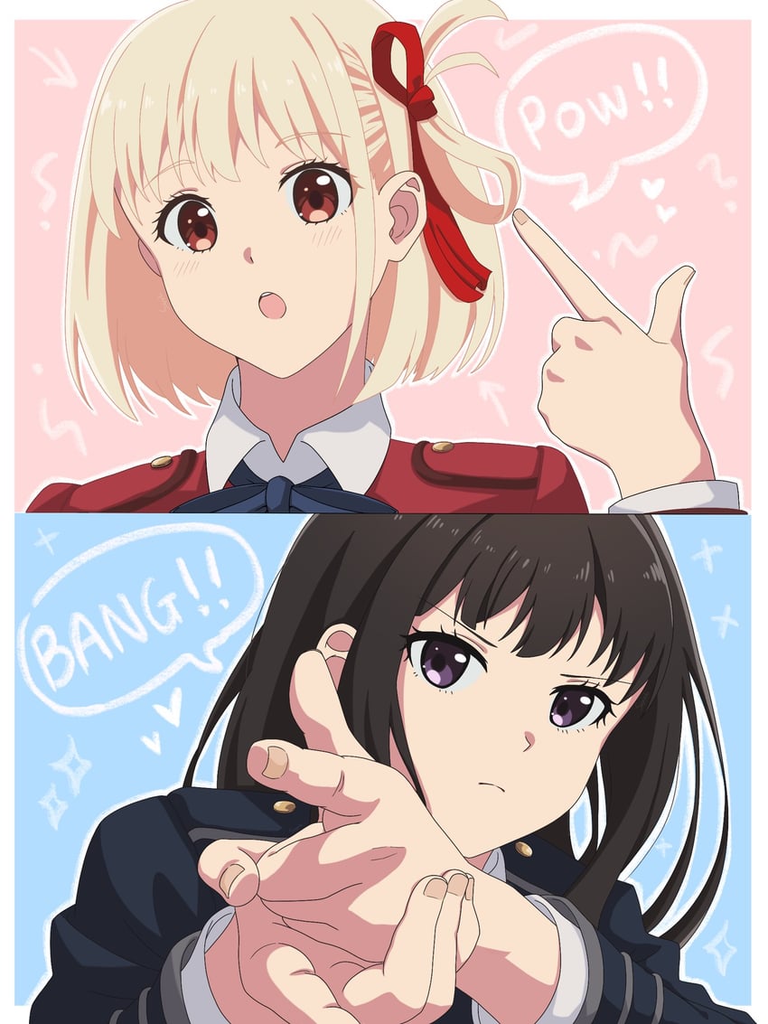 nishikigi chisato and inoue takina (lycoris recoil) drawn by sapphi_(sky_dreamsky)