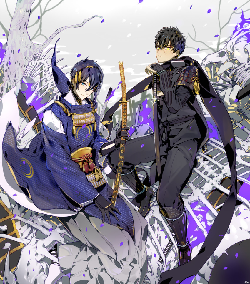 mikazuki munechika and doudanuki masakuni (touken ranbu) drawn by emje_(uncover)