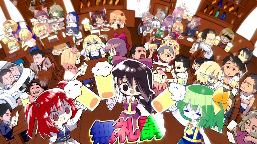 hakurei reimu, kirisame marisa, kochiya sanae, konpaku youmu, alice margatroid, and 62 more (touhou and 2 more) drawn by cho_cola_star