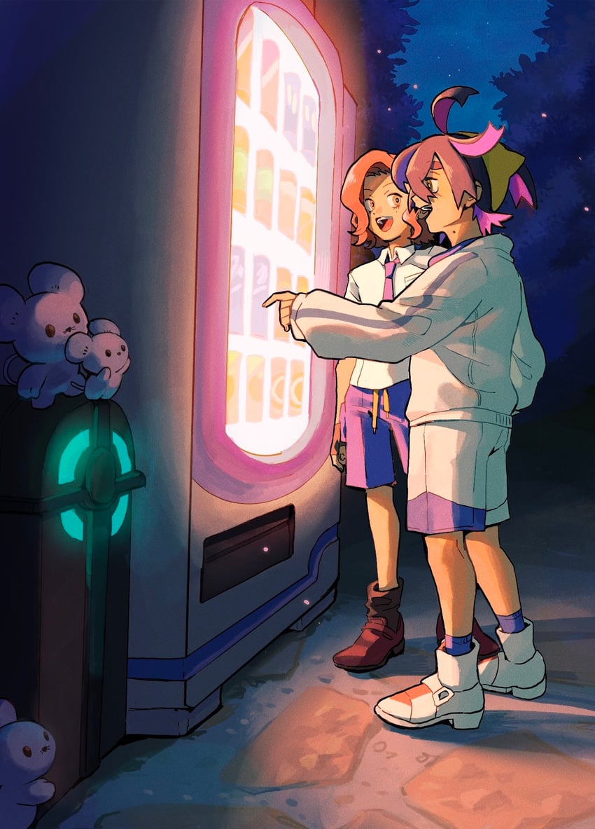 kieran, juliana, and maushold (pokemon and 1 more) drawn by azukimomonaka