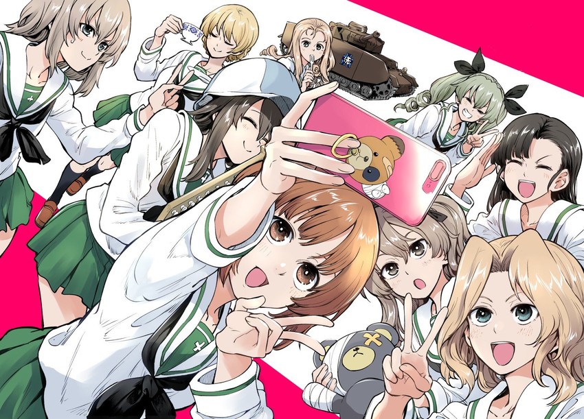 nishizumi miho, darjeeling, itsumi erika, anchovy, kay, and 5 more (girls und panzer) drawn by bonkara_(sokuseki_maou)