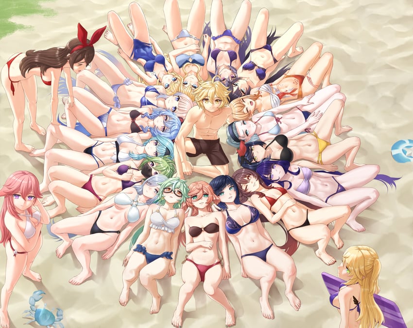 ganyu, raiden shogun, hu tao, aether, yae miko, and 16 more (genshin impact) drawn by luizhtx