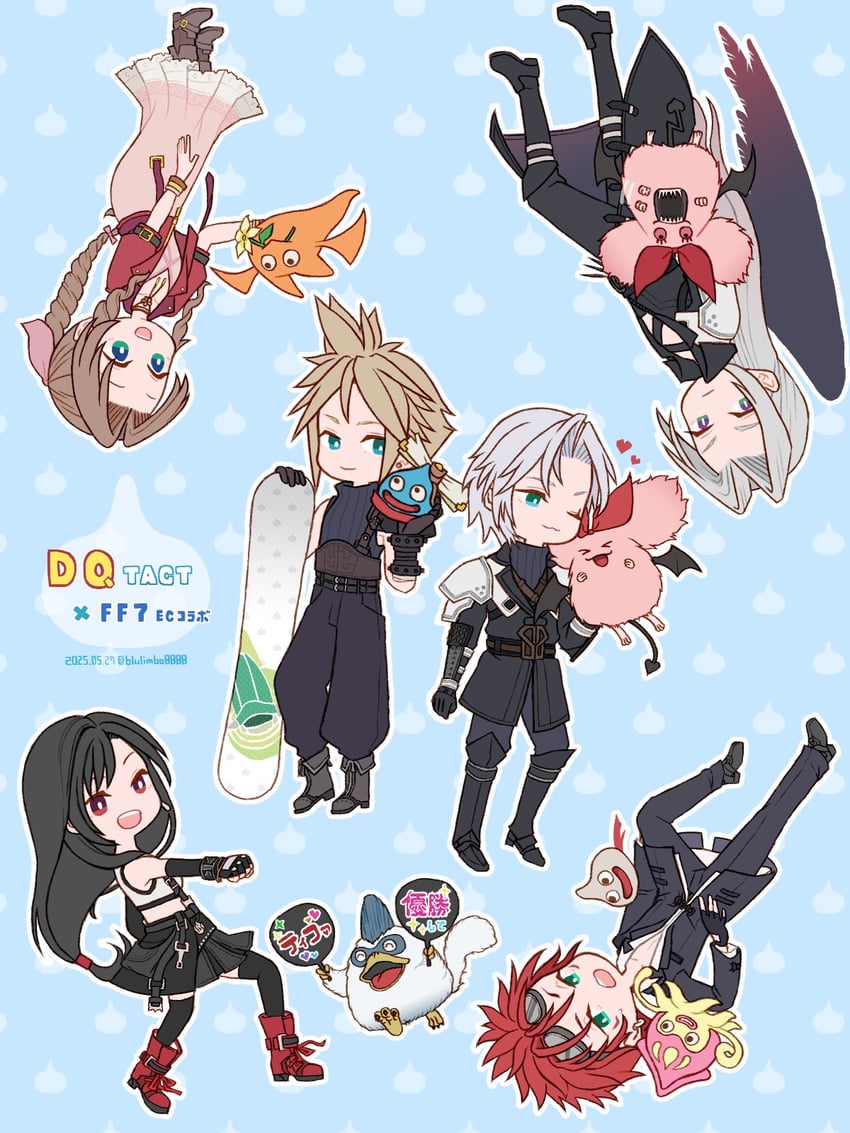 tifa lockhart, cloud strife, aerith gainsborough, sephiroth, slime, and 5 more (final fantasy and 4 more) drawn by bluelimbo8888
