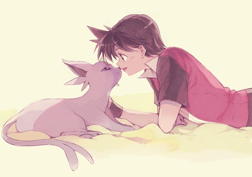 red and espeon (pokemon and 1 more) drawn by yui_ko