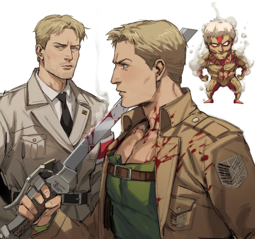 reiner braun, titan, and armored titan (shingeki no kyojin) drawn by thisuserisalive