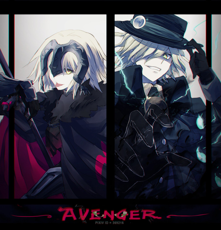jeanne d'arc alter, edmond dantes, and angra mainyu (fate and 1 more) drawn by ankai_(rappelzankai)