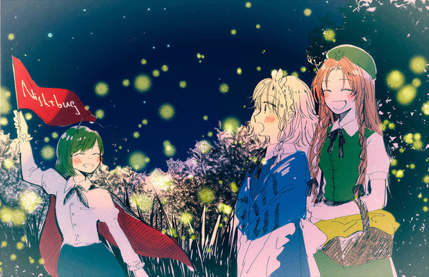 izayoi sakuya, hong meiling, and wriggle nightbug (touhou) drawn by yonu_(yonurime)