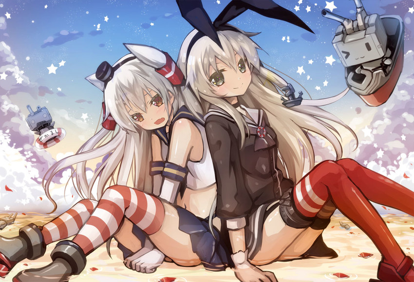 shimakaze, amatsukaze, rensouhou-chan, and rensouhou-kun (kantai collection) drawn by yano_mitsuki_(nanairo)