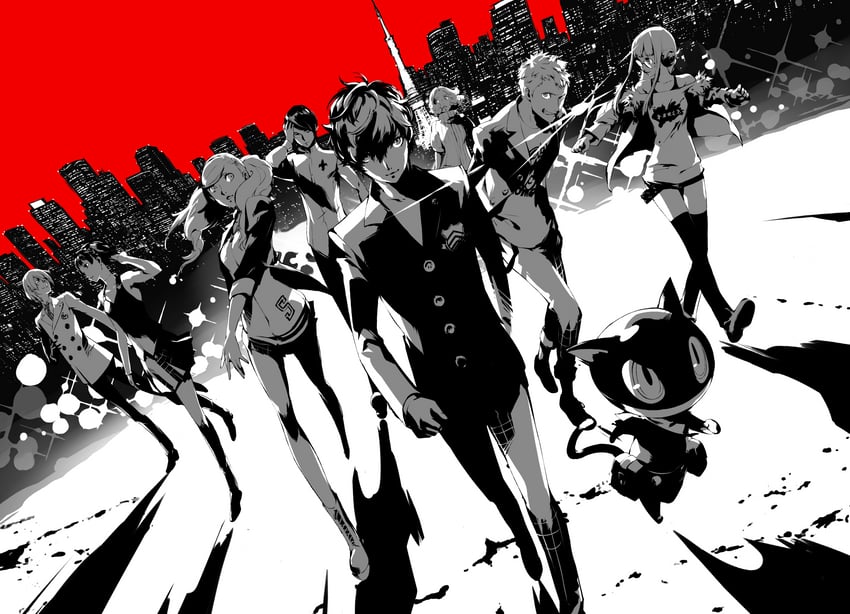 amamiya ren, takamaki anne, sakura futaba, niijima makoto, okumura haru, and 4 more (persona and 1 more) drawn by soejima_shigenori