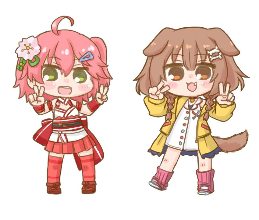 sakura miko and inugami korone (hololive) drawn by nekoyama