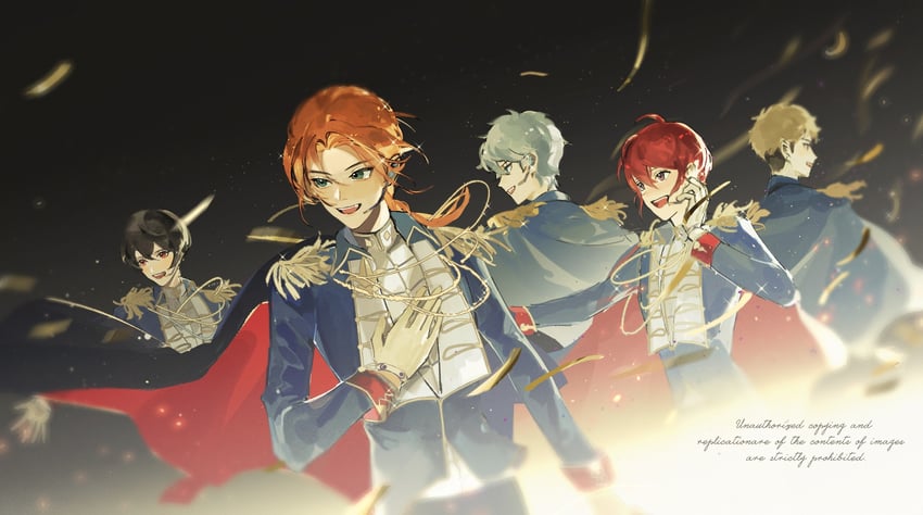 sakuma ritsu, tsukinaga leo, sena izumi, suou tsukasa, and narukami arashi (ensemble stars!) drawn by shule_de_yu