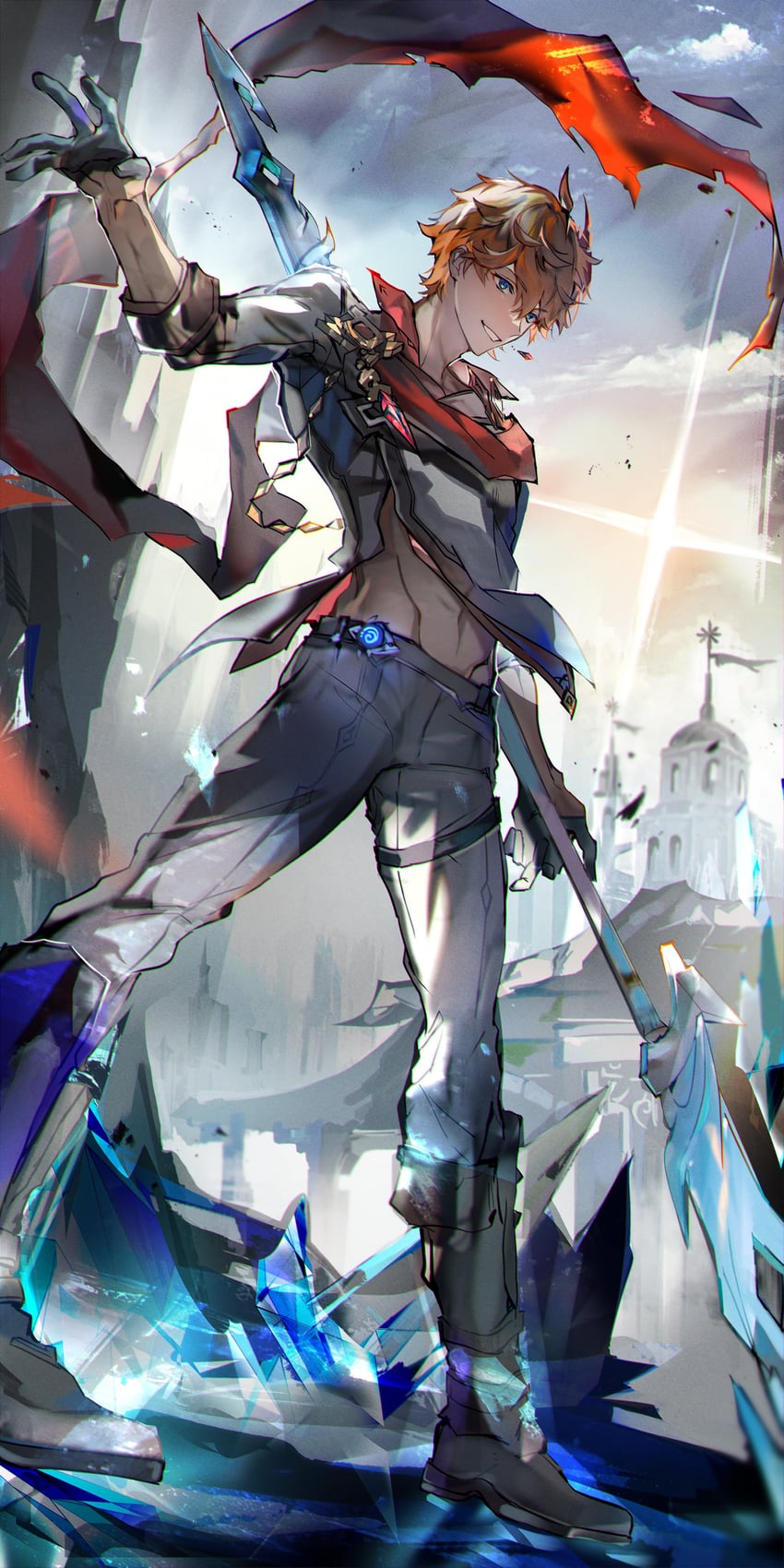 tartaglia (genshin impact) drawn by plus_q