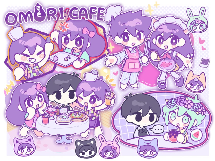 omori, basil, aubrey, mari, kel, and 1 more (omori) drawn by higiki