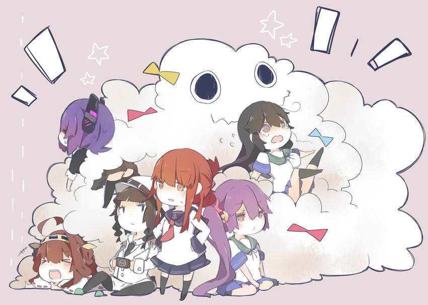 kongou, inazuma, tenryuu, ushio, akebono, and 3 more (kantai collection) drawn by pekeko_(pepekekeko)
