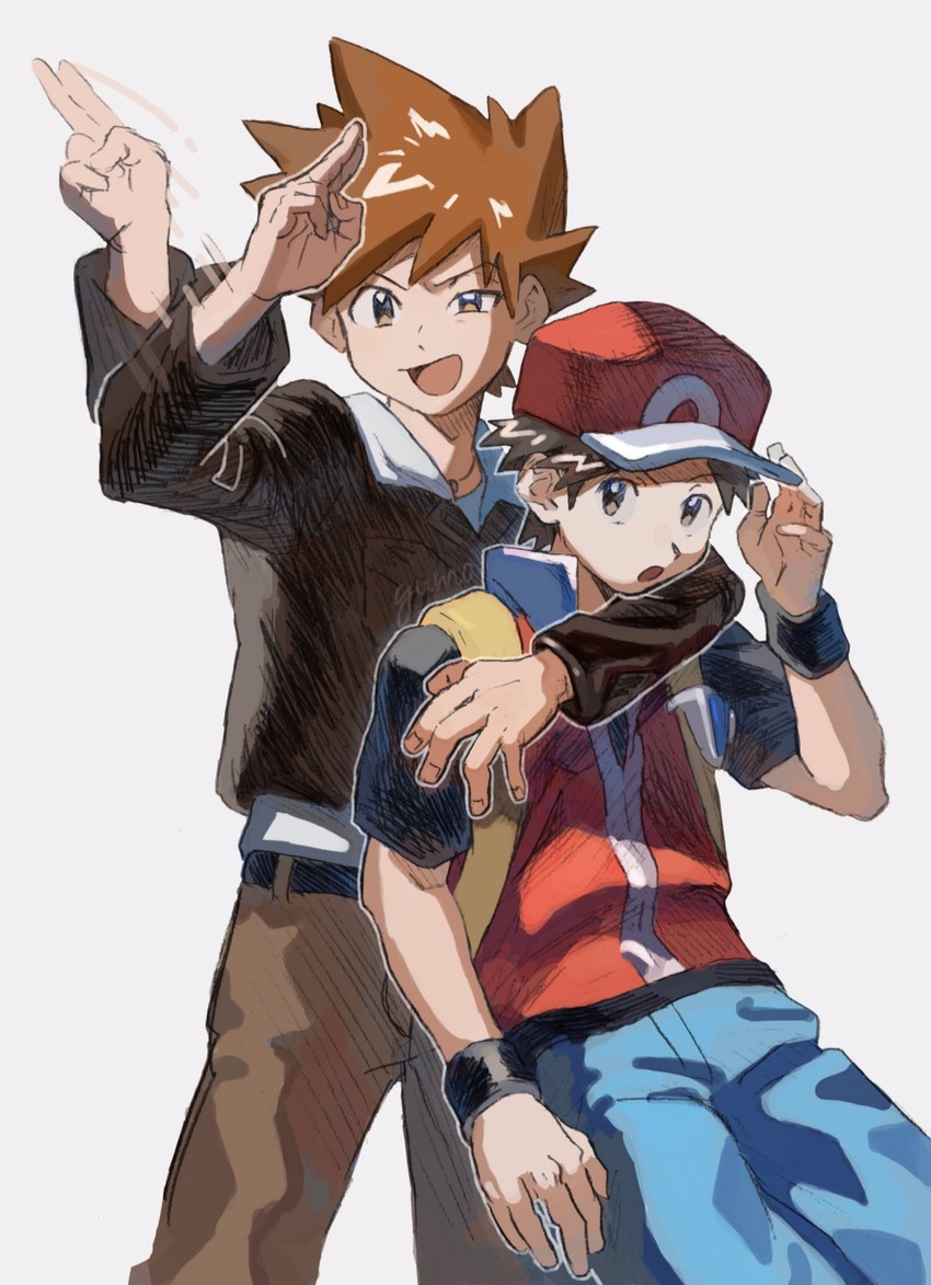 red and blue oak (pokemon and 1 more) drawn by guma_(gumatyo)