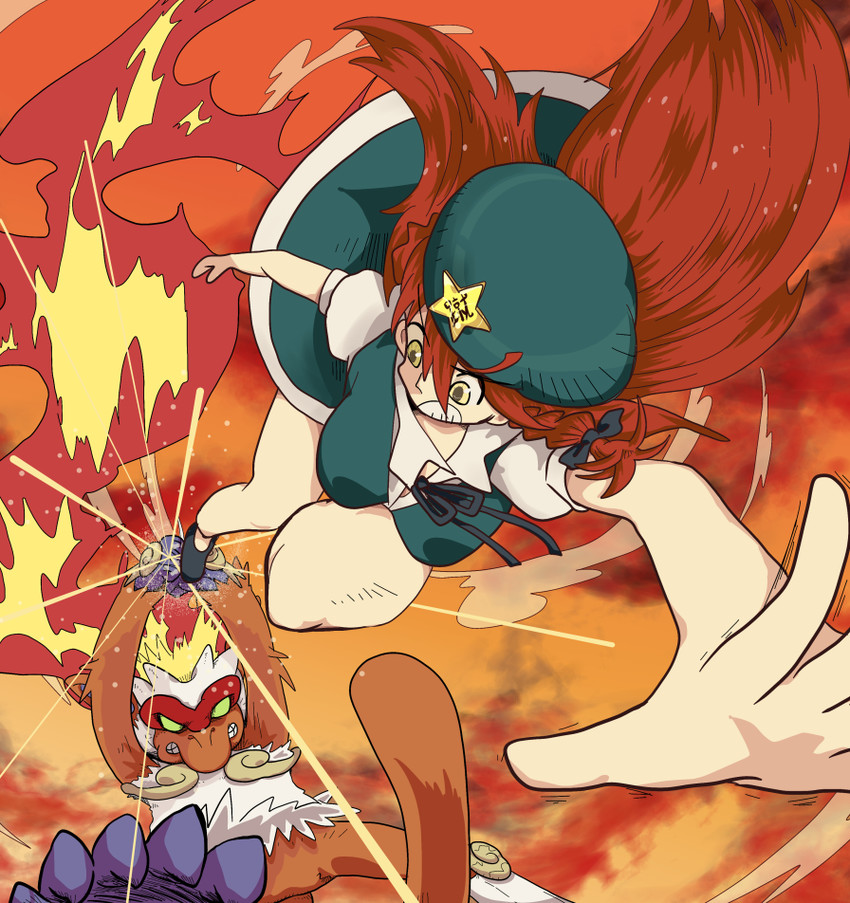 hong meiling and infernape (touhou and 1 more) drawn by kokoyashi