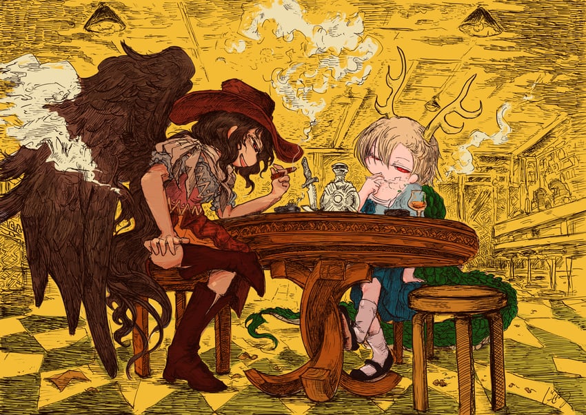 kicchou yachie and kurokoma saki (touhou) drawn by jizeru_(giselebon)