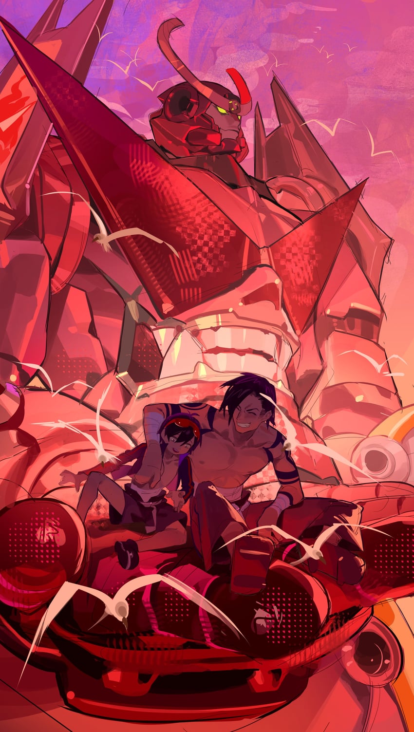 simon, kamina, and gurren-lagann (tengen toppa gurren lagann) drawn by omurice_(304975636)