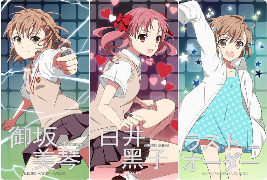 misaka mikoto, shirai kuroko, and last order (toaru majutsu no index and 1 more) drawn by iaru