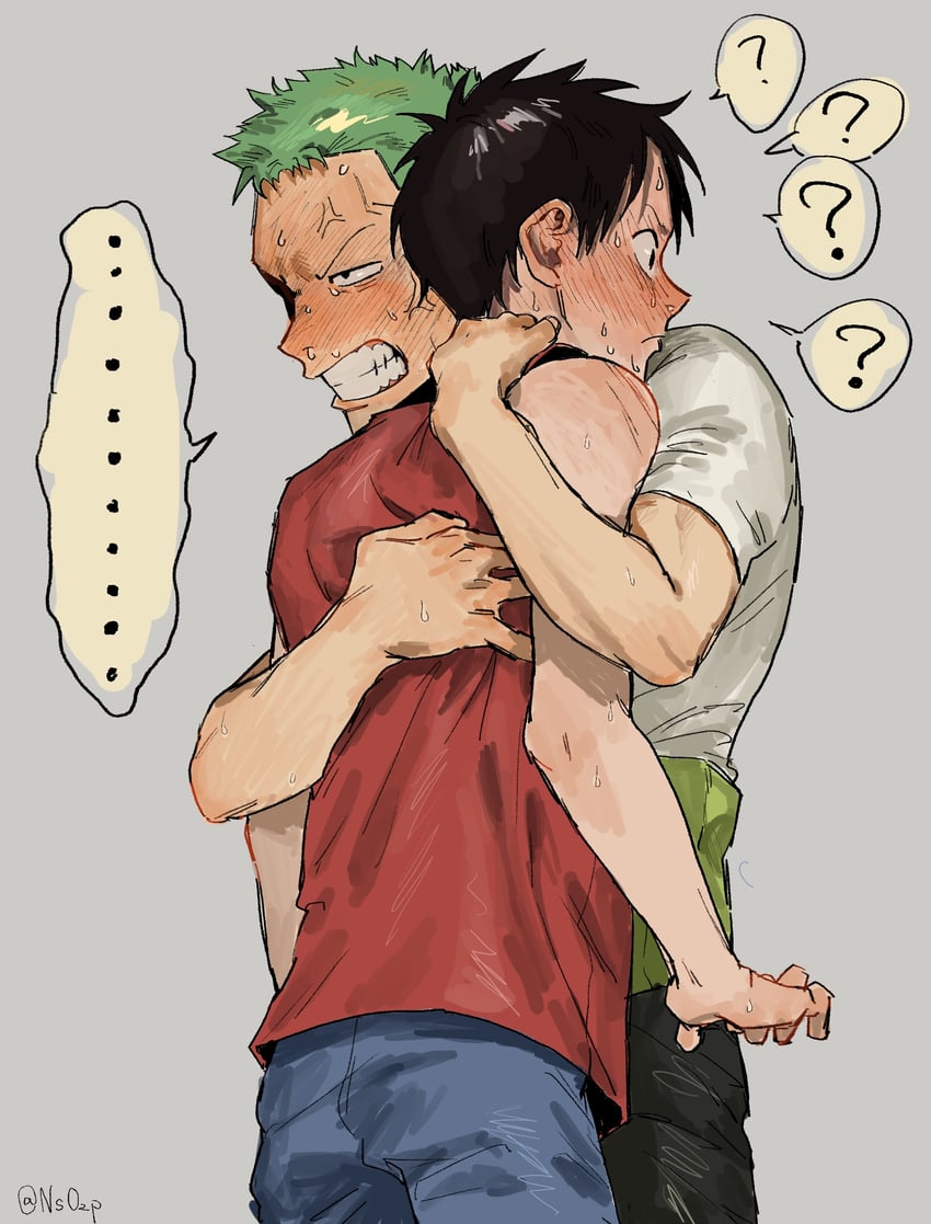 monkey d. luffy and roronoa zoro (one piece) drawn by nsozp