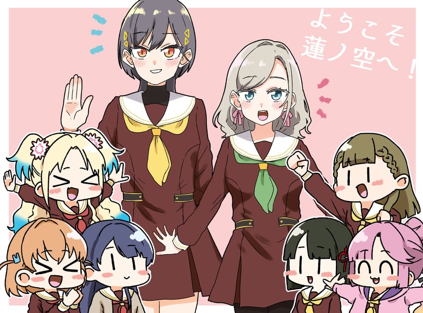 hinoshita kaho, murano sayaka, osawa rurino, momose ginko, anyoji hime, and 3 more (love live! and 1 more) drawn by kanzaki_gou