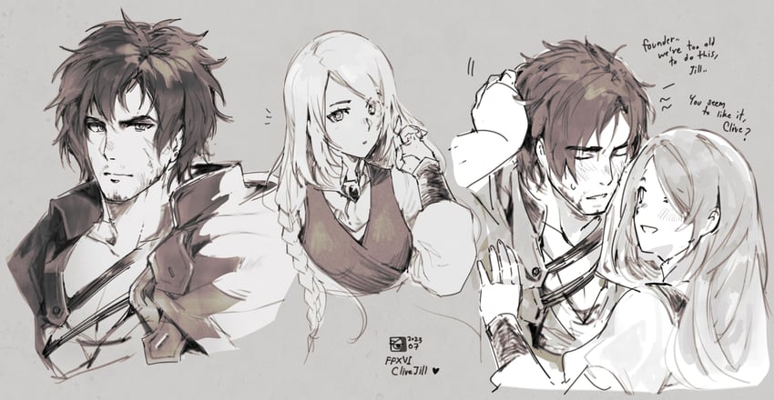 clive rosfield and jill warrick (final fantasy and 1 more) drawn by velahka