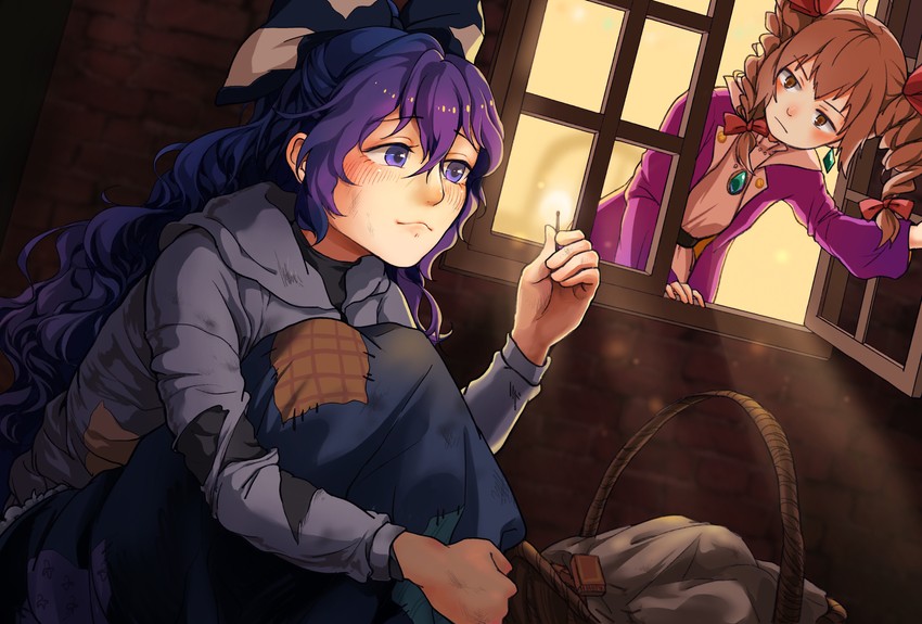 yorigami shion, yorigami jo'on, and little match girl (touhou and 1 more) drawn by kirigawa_mika