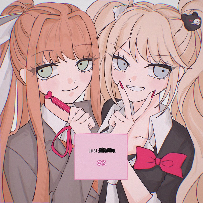 enoshima junko and monika (danganronpa and 2 more) drawn by raamensusure