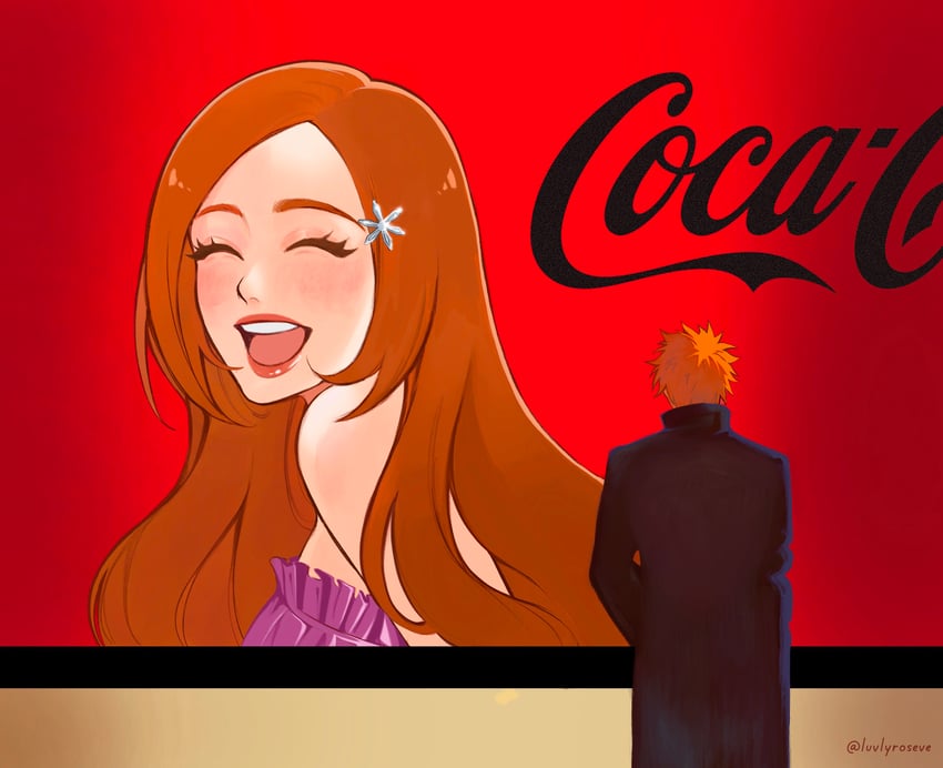 inoue orihime and kurosaki ichigo (bleach and 2 more) drawn by luvlyroseve