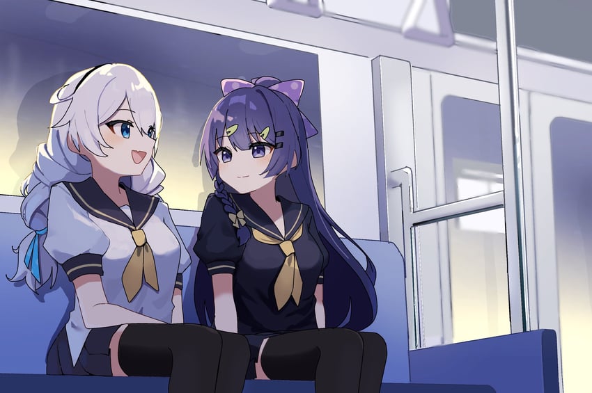 kiana kaslana and raiden mei (honkai and 1 more) drawn by h2o_omizu