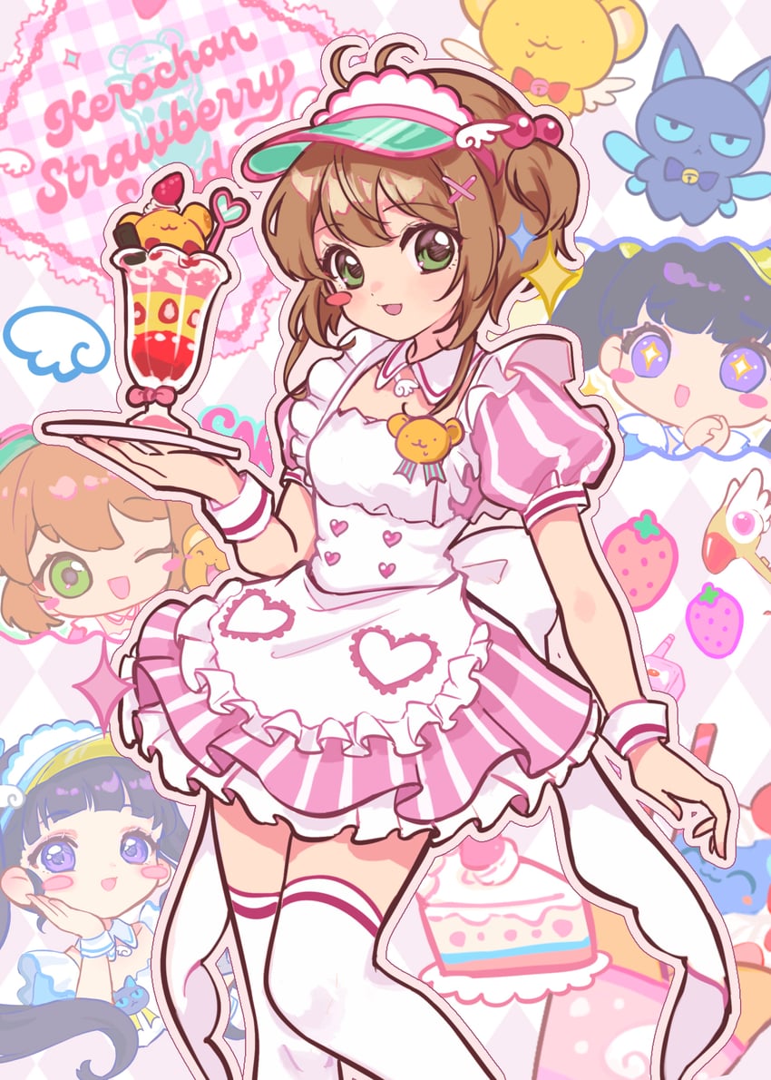 kinomoto sakura, kero, daidouji tomoyo, and suppi (cardcaptor sakura) drawn by beebee1120