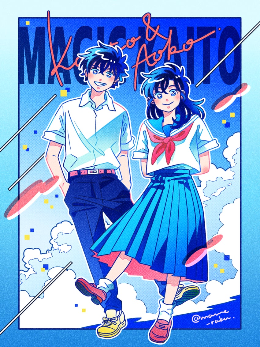 kuroba kaito and nakamori aoko (meitantei conan and 1 more) drawn by maro_mayuge