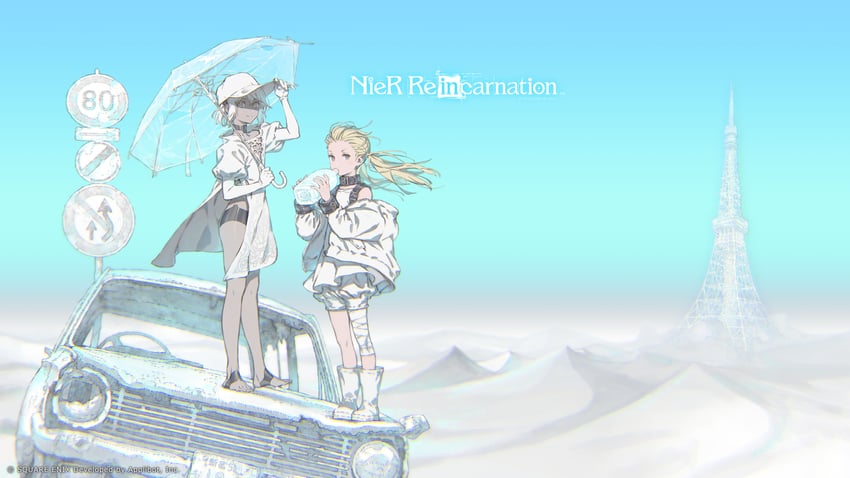 fio and noelle (nier and 1 more) drawn by fujisaka_kimihiko