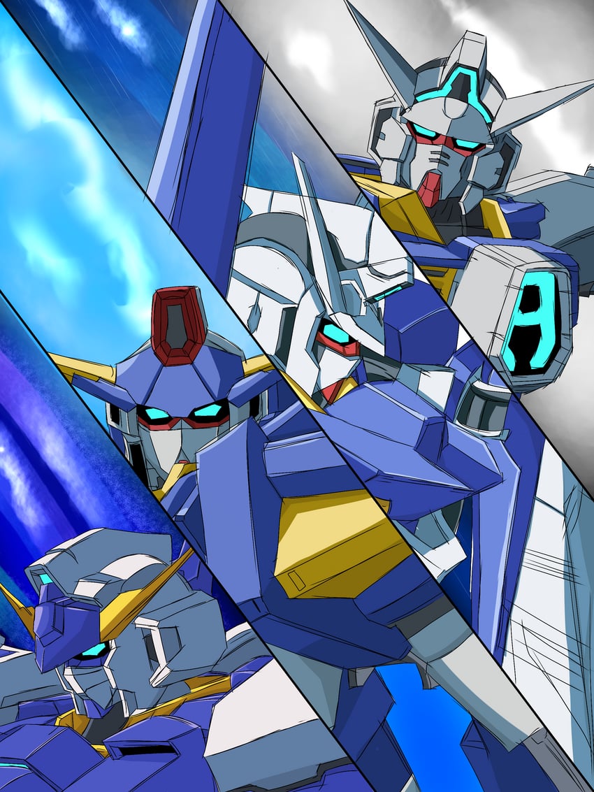gundam age-2, gundam age-1 normal, gundam age-fx, and gundam age-3 (gundam and 1 more) drawn by gundrass