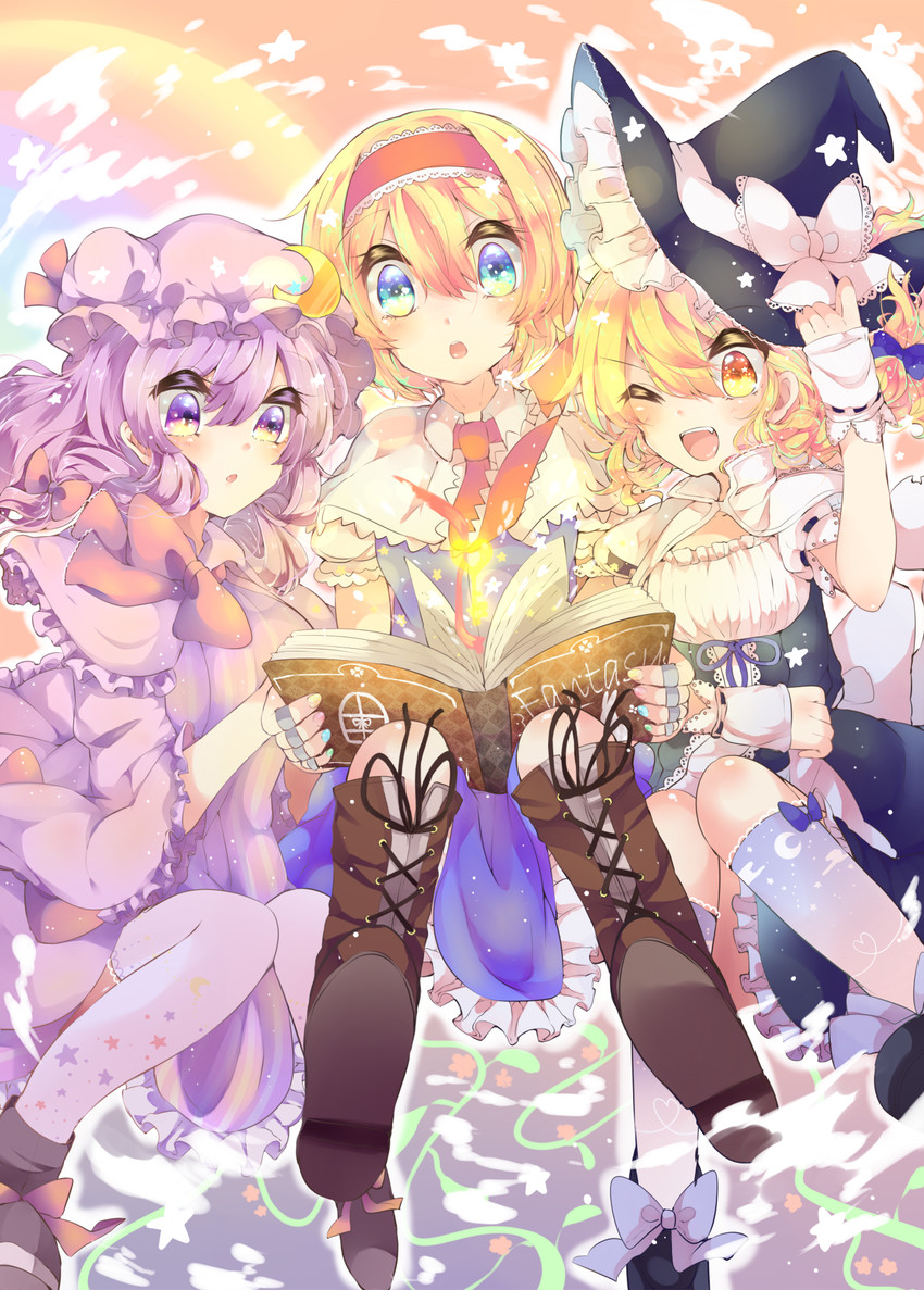 kirisame marisa, alice margatroid, and patchouli knowledge (touhou) drawn by kaenuco