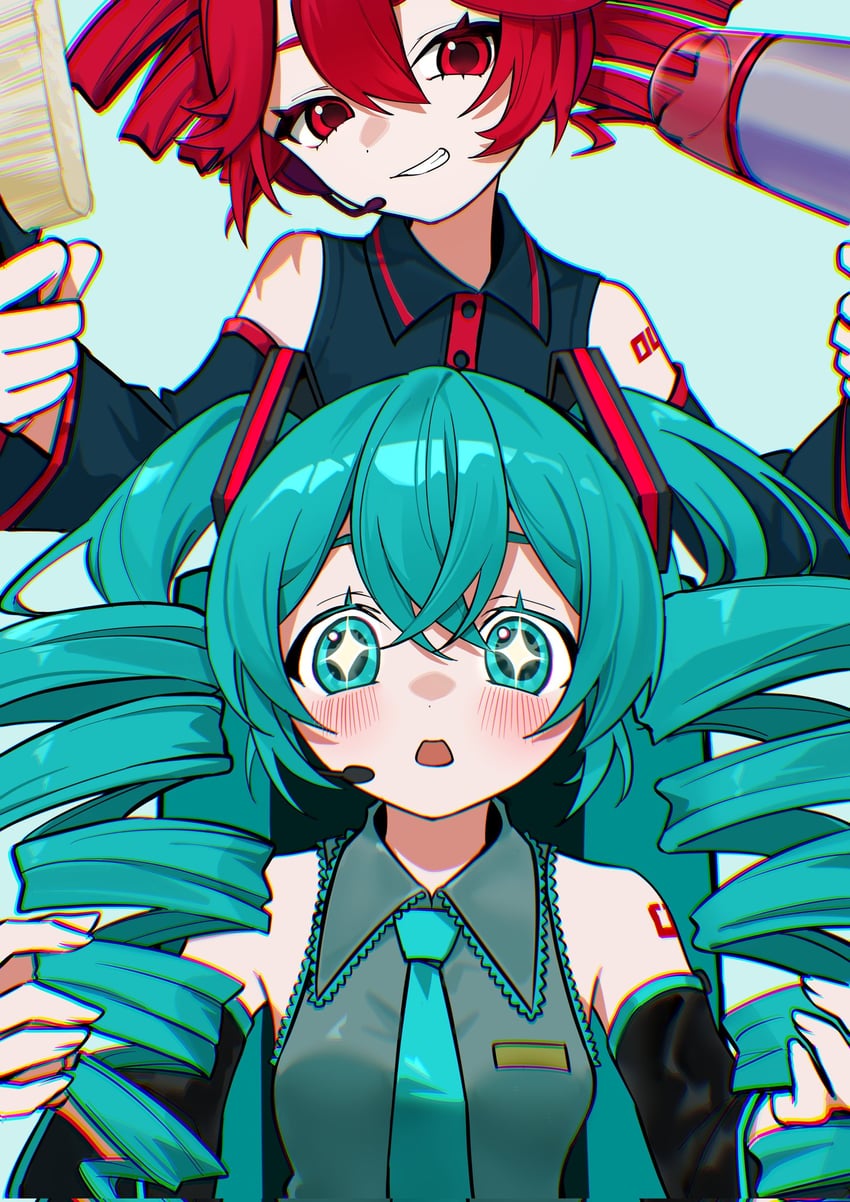 hatsune miku and kasane teto (vocaloid and 1 more) drawn by myuga66666