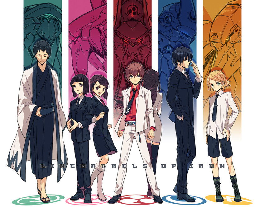 kizaki emi, linebarrel, hayase kouichi, endou shizuna, yamashita satoru, and 5 more (kurogane no linebarrel) drawn by ebira