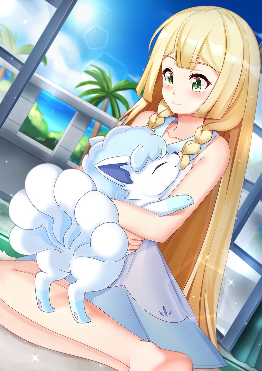 lillie and alolan vulpix (pokemon and 1 more) drawn by lenxiao